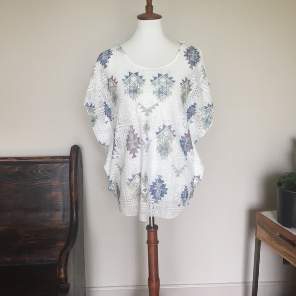 Lavish Tops - Lavish Aztec Eyelet Butterfly Top